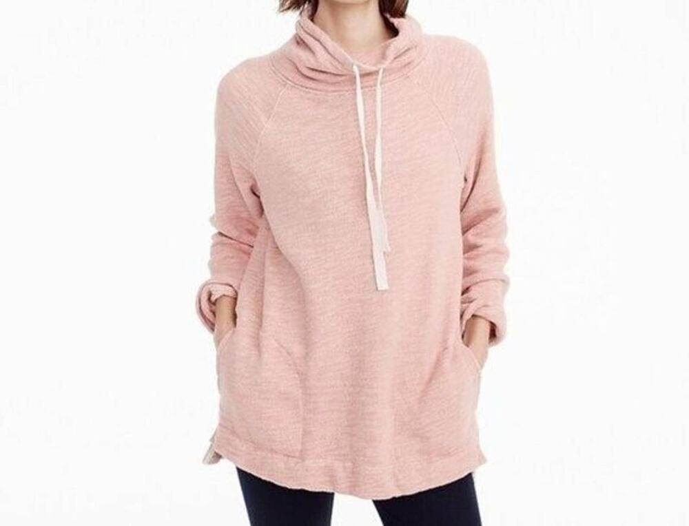 J Crew French Terry Tunic Sweatshirt Pink Mock Neck Pockets Comfort Lounge